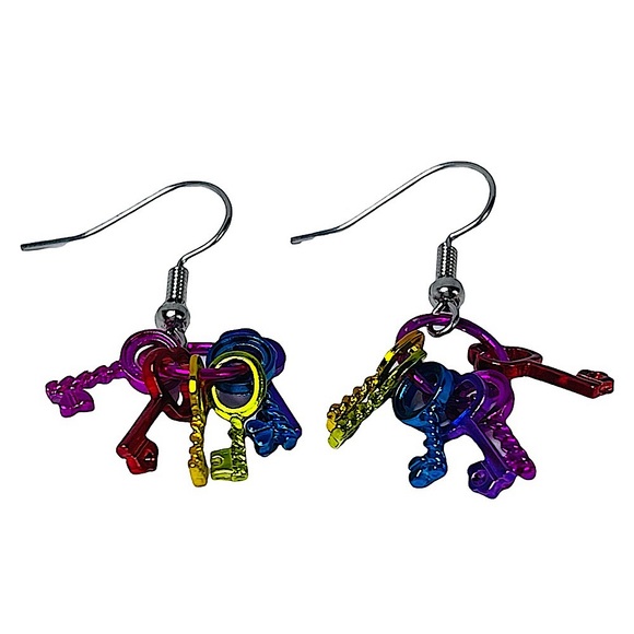 Rainbow metallic bright mini key dangle charm earrings NEW - Picture 6 of 11